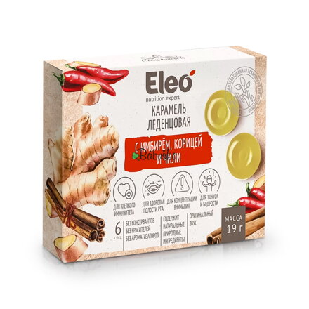 Eleo-Pastilky na cmúľanie  so zázvorom, škoricou a chili 19gr.