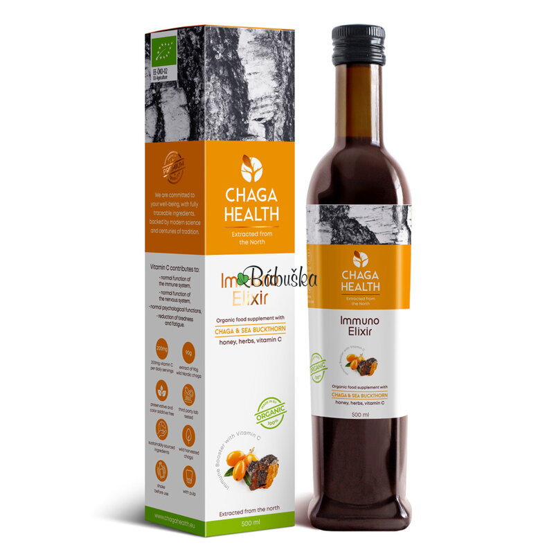 Immuno Elixir Čaga & Rakytník 500ml BIO. Záruka do 16.2.2023 Immuno Elixir Čaga & Rakytník 500ml BIO. Záruka do 16.2.2023